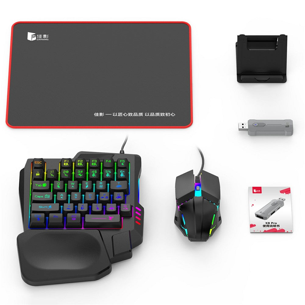 GAMWING X8 Pro Mobile Phone Game Converter AI Recoil Control Game Adapter Set with Keyboard, Mouse, Holder