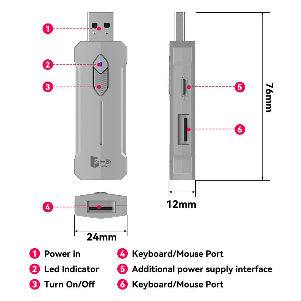 GAMWING X8 Pro Mobile Phone Game Converter AI Recoil Control Game Adapter Set with Keyboard, Mouse, Holder