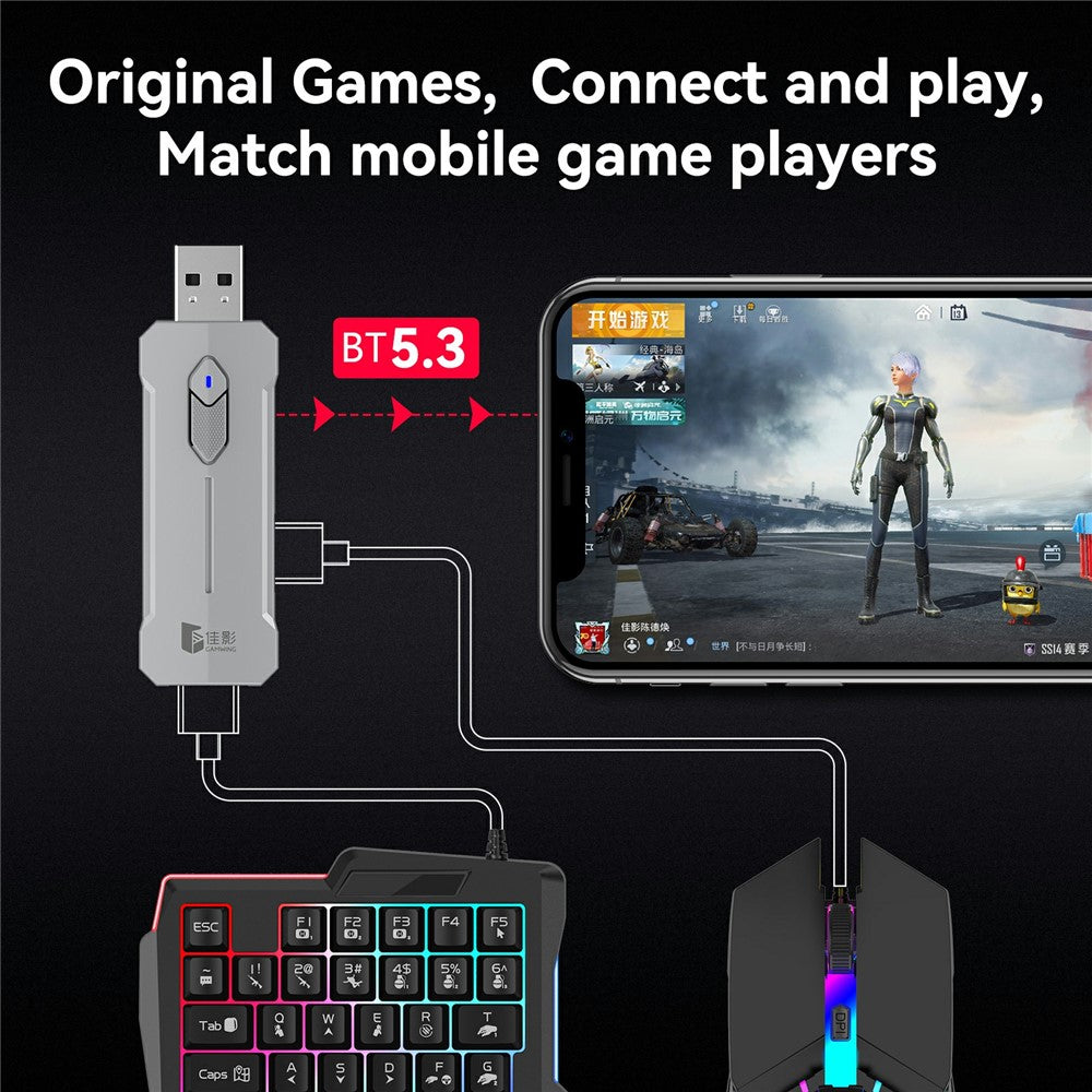 GAMWING X8 Pro Mobile Phone Game Converter AI Recoil Control Game Adapter Set with Keyboard, Mouse, Holder