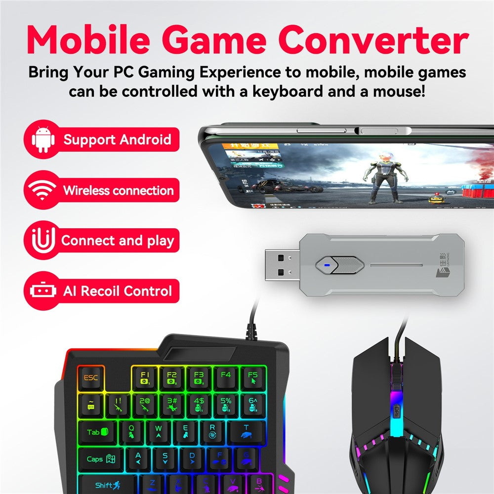 GAMWING X8 Pro Mobile Phone Game Converter AI Recoil Control Game Adapter Set with Keyboard, Mouse, Holder