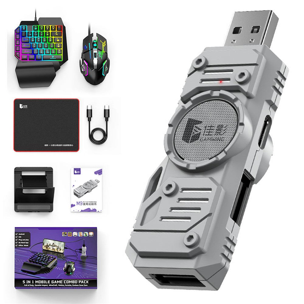 GAMWING M9 5-in-1 Wired + Bluetooth-compatible Dual Mode Mobile Game Converter with Keyboard and Mouse Set