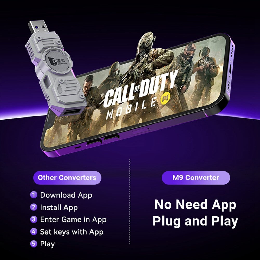 GAMWING M9 5-in-1 Wired + Bluetooth-compatible Dual Mode Mobile Game Converter with Keyboard and Mouse Set